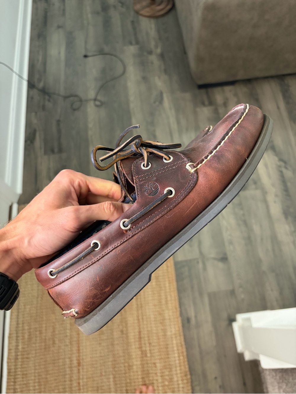 Timberland Men's Dark Brown Leather Moc Toe Boat Shoe